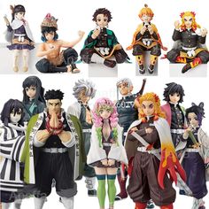 many anime characters are posed together in different poses