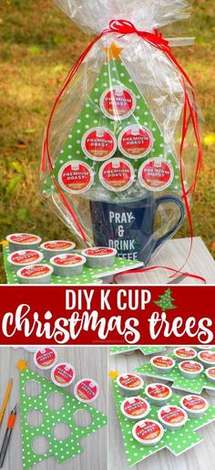 the diy k cup christmas tree is ready to be made into a gift bag