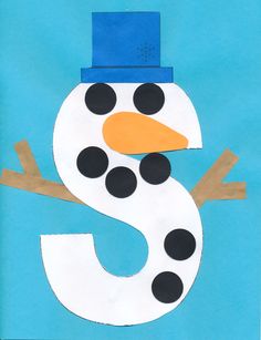 the letter s is made out of paper and has a snowman's face