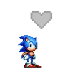 sonic the hedge is flying through the air with his head in the air and heart shaped object above him