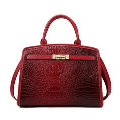 Exquisite Crocodile Pattern Luxury Handbag - Scraften Red Leather Satchel With Crocodile Pattern, Red Top Handle Bag With Crocodile Pattern, Red Crocodile Pattern Office Bag, Elegant Red Faux Leather Shoulder Bag, Red Faux Leather Office Bag, Red Double Handle Bag With Crocodile Pattern, Red Faux Leather Satchel, Red Crocodile Pattern Shoulder Bag, Elegant Faux Leather Shoulder Bag With Crocodile Pattern