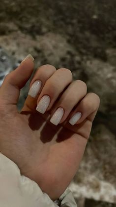 Sparkly Acrylic Nails, Kylie Nails, White Gel Nails, Plain Nails, Short Gel Nails, Classic Nails