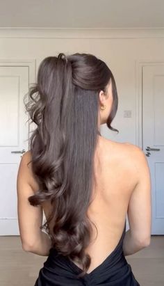 Half Pony Hairstyles, Pony Hairstyles, Hairstyles For Layered Hair, Quick Hairstyles, Dark Brown Hair, Down Hairstyles