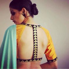 Stunning Yellow Open Back #Blouse Design. ब्लाउज बैक नेक डिजाइन, Blouse Designs Catalogue, Backless Blouse Designs, Blouse Back Neck Designs, Plain Saree, Back Neck Designs, Backless Blouse, Silk Saree Blouse, Unique Blouse