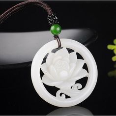 Fashion White Jade Hollow Flower Pendant Necklace Jewellery Chinese Hand-Carved | eBay Nature-inspired White Flower Pendant Jewelry, White Flower Charm Necklace, Handmade White Flower Pendant Necklace, White Carved Round Necklaces, Handmade White Round Flower Necklace, White Necklace With Flower Decoration For Gift, Jade Necklace Pendant, Jade Flower, Name Flower