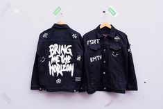 "Get your cool jacket with bring me the horizonand stand out! rock band edition painted jacket The painting is made with special acrylic paint for fabric It can be performed on a women's or men's jacket of any size Experience the Perfect Blend of Music and Style with our Hand-Painted \"Bring Me the Horizon\" Denim Jacket. Rock out in style with this custom hand-painted denim jacket featuring the iconic logo and artwork of the popular rock band, Bring Me the Horizon. Each brushstroke is carefully applied by our skilled artists, bringing the band's electrifying energy to life on this unique piece of wearable art. Details - unisex fit - 100% denim - see photos for size guide WASH & CARE Each jacket is handmade with care, so please treat it as so! Best to spot clean or dry clean - please ask d Casual Graphic Print Outerwear For Concerts, Alternative Style Cotton Outerwear For Streetwear, Winter Cotton Outerwear With Graffiti Print, Alternative Cotton Outerwear For Concerts, Alternative Style Cotton Outerwear For Concerts, Oversized Alternative Cotton Outerwear, Black Cotton Outerwear For Concerts, Cotton Punk Denim Jacket For Streetwear, Punk Cotton Outerwear For Streetwear