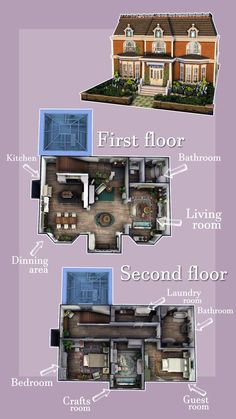 the floor plan for a two story house with three levels and four rooms, including one bedroom