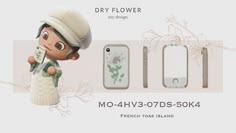 an advertisement for a cell phone case with a cartoon character holding a flower in it