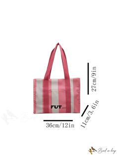 BirdinBag - Stylish Contrast Color Letter Printed Tote Bag for Students in College & High School, Ideal for Outdoors & Travel Pink Large Capacity Rectangular Shoulder Bag, Large Capacity Pink Box Bag For School, Portable Pink Square Bag, Pink Large Capacity Tote Box Bag, Large Capacity Pink Tote Box Bag, Pink Tote Box Bag For School, Pink Square Canvas Bag For Travel, Square Bag With Letter Print For Daily Use, Pink Rectangular Canvas Bag For School