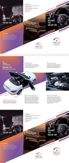 the front and back pages of a car brochure with images of cars on it