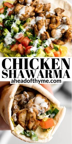 chicken shawarma with salad and dressing on the side, in a pita wrap