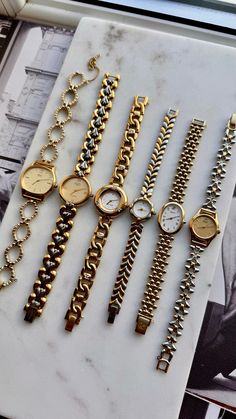 Super rare find collection from prestigious brands *  These vintage watches for ladies exude charm and sophistication, with a delicate bracelet design that seamlessly merges fashion and function. These timepieces showcase dainty proportions, making them perfect for petite wrists, while their fashionable aesthetic adds a touch of elegance to any ensemble. 1. Seiko 2. Rotary 3. Courrèges  4. Citizen 5. Citizen 6. Seiko * Sold as-is. These are vintage watches - no warranty. * Due to the nature of v Vintage Luxury Chronograph Watch With Analog Display, Luxury Antique Watches For Business, Vintage Watches Women Aesthetic, Timeless Metal Watch With Chain, Timeless Metal Watch With Chain Detail, Timeless Metal Chain Watch, Timeless Metal Chain Watches, Timeless Gold Watch With Chain Detail, Gold Timeless Watch With Chain Detail