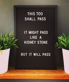 a sign that says, this too shall pass it might pass like a kidney stone but it will pass