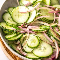 cucumber and onion salad in a bowl ready to be eaten