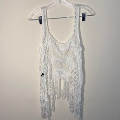 Nwot! Plus Size 1x Fits Great On Size L For A Cute Oversized Look. 100% Acrylic Machine Wash. Slight Stretch Festival Knit Top With Crochet Trim, Festival Knit Tops With Crochet Trim, White Fringe Crochet Top For Summer, White Lace Tops For Beach Season, White Crochet Top With Fringe For Vacation, Summer Knit Top With Fringe, Summer Knit Tops With Fringe, Casual Lace Crochet Top For Beach, Casual Open Knit Top For Festival