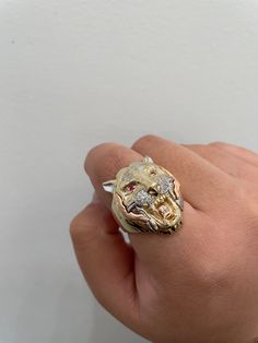 14K TIGER Ring  -Solid 14K REAL Gold !! -Very nice tiger ring in a three toned design (yellow/white/rose) Gold  -The design includes cz stones  -Great gift for both male and female!! -Available in a size 10 US  -(message us if you have any other questions) -item sold by piece. Weight undetermined. - Once rings are personalized to a specific size it is final sale. Tiger Ring Men, Gold Ring For Men, Tiger Ring, Ring Men, Ring For Men, Male And Female, White Rose Gold, Cz Stone, White Rose