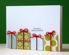 a card with three wrapped presents on it