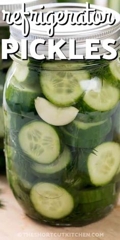 Refrigerator Dill Pickles in a jar with writing Garlic Dill Refrigerator Pickles, Refrigerator Dill Pickles, Refrigerator Pickles Dill, Pickle Vodka, Dill Pickle Recipe, How To Make Pickles, Canning Pickles, Mini Cucumbers, Refrigerator Pickles