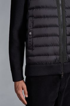 Crafted from wool, this zip-up hoodie is enhanced with a down-filled front. The mid-weight cardigan transitions seamlessly from middle layer to outerwear, depending on the temperature. Luxury Winter Outerwear With Ribbed Cuffs, Casual Wool Outerwear With Zipper Closure, Sporty Wool Outerwear For Winter, Casual Down Hooded Jacket With Zipper Closure, Cardigans For Men, Wool Hoodie, Cotton Cardigan, Wool Cardigan, Black Wool