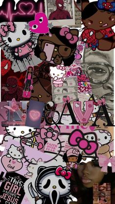 Wallpaper Backgrounds Y2k Hello Kitty, Pics To Put On Your Wall, Tupac Hello Kitty, Hello Kitty Wallpaper Collage, 2000s Wallpaper Pink, Baddie Hello Kitty Wallpaper, Hello Kitty Wallpaper Aesthetic Dark, Ipad Wallpaper Girly, Brown Skin Hello Kitty