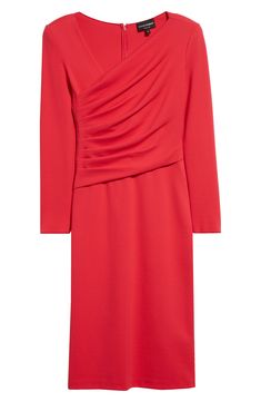 An asymmetric neck and side ruching punctuate an elegant body-con dress fashioned in a vibrant hue. Hidden back-zip closure Asymmetric neck Long sleeves Lined 77% viscose, 17% polyamide, 6% elastane Dry clean Made in Italy Elegant Cocktail Bodycon Dress With Ruched Sides, Asymmetrical Neckline Ruched Bodycon Dress For Cocktail, Elegant Red Asymmetrical Dress, Red Fitted Asymmetrical Dress For Formal Occasions, Elegant Cocktail Bodycon Dress With Side Zipper, Elegant Red Bodycon Dress With Asymmetrical Neckline, Red Ruched Dress With Asymmetrical Neckline, Elegant Fitted Asymmetrical Dress With Side Zipper, Long Sleeve Jersey