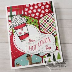 a close up of a christmas card with the words hot cocoa on it