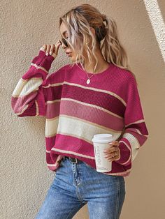 Striped Oversized Sweater #popular #fresh #NewArrivals #pomonaandpeach #BohoChic #boho #fashion Striped Oversized Sweater, Oversized Sweater Outfit, Fall Stripes, Oversized Striped Sweater, Oversized Sweater Women, Oversized Sweaters, Sweater Outfit, Trendy Fall, Fuchsia Color