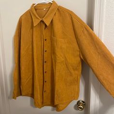 Women’s Mustard Yellow Corduroy Ls Jacket Size Large Never Worn Long Sleeve Corduroy Tops For Fall, Fall Long Sleeve Corduroy Tops, Long Sleeve Corduroy Outerwear, Fall Corduroy Tops For Workwear, Corduroy Tops For Workwear In Fall, Fall Long Sleeve Tops With Corduroy Collar, Long Sleeve Tops With Corduroy Collar For Fall, Oversized Collared Corduroy Outerwear, Long Sleeve Corduroy Outerwear With Button Closure