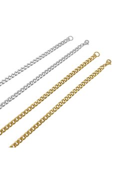 Layer on this set of two curb-chain necklaces constructed from stainless steel with a water-resistant 14-karat gold-plated or white-rhodium plated finish. Set of two 22" length; 24" length Lobster clasp closure Stainless steel/white rhodium plate; stainless steel/14k-gold plate Imported Cuban Link Stainless Steel Necklace With Gold Chain, Modern Stainless Steel Curb Chain Necklace, Gold Cuban Link Chain Necklace In Stainless Steel, Classic Stainless Steel Cuban Link Necklace With Curb Chain, Stainless Steel Curb Chain Link Necklace, Stainless Steel Curb Chain Necklace With Oval Links, Stainless Steel Oval Link Curb Chain Necklace, Classic Stainless Steel Cuban Link Necklace With Adjustable Chain, Stainless Steel Cuban Link Cable Chain Jewelry