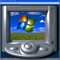 an image of a computer screen with the windows logo on it and sunflowers in the background