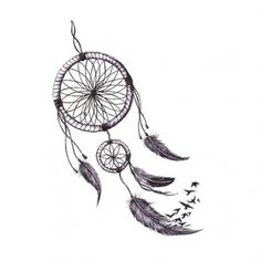 a drawing of a dream catcher with birds flying around it