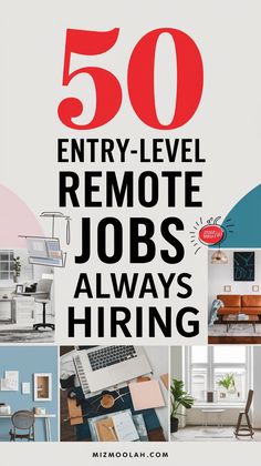 the cover of 50 entry - level remote jobs always hiring