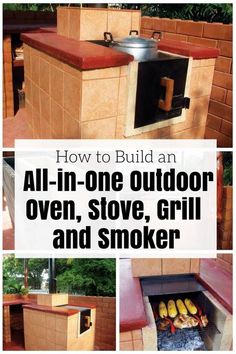 Outside Ovens How To Build, Outdoor Oven And Grill, Grill And Smoker Station, Outdoor Gas Stove Ideas, Diy Outdoor Oven, Masonry Outdoor Kitchen, Outdoor Brick Kitchen, Brick Smoker And Grill, Diy Smoker How To Build