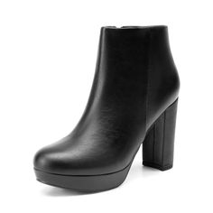 PRICES MAY VARY. Rounded Toe: Designed with a round toe and available in vegan leather or faux suede, these platform ankle boots provide a comfortable fit, allowing you to wear them all day while effortlessly pairing with a range of outfits. 4-Inch Heel: Walk comfortably in these women’s booties, complemented by a chunky block heel and a 1-inch platform that offers an instant height boost and emphasizes your legs beautifully. Non-Slip Outsole: The TPR outsole provides secure and steady footing o Womens Booties, Chunky Heel Ankle Boots, Low Heel Wedges, Low Wedges, Stitching Details, High Heel Boots Ankle, Outdoor Activity, Sleek Look, Chunky Heel