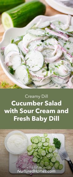 cucumber salad with sour cream and fresh baby dill is an easy, healthy side dish