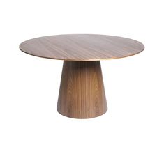 a round wooden table with an oval top on a white background in the shape of a cone