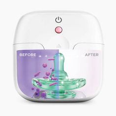 an electric breast pump is shown with the words before and after it's turned on