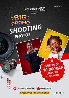 an advertisement for a photographer's photo shoot with the words big prom shooting photos