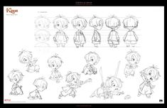 an animation character sheet with different poses and expressions for each character in the animated movie