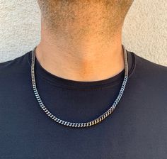 This is a listing for a Antiqued (blackened and then high polished) Stainless Steel Chain with a secure and easy to use lobster clasp closure.   Perfect to wear alone or layer it up. Stainless Steel is very durable and does not tarnish.  You will love the look and feel of this chain.   Be sure to check out the complete line here: https://etsy.me/31wBRXB S I Z E Width: 4mm  Thickness: 4mm 316L Stainless Steel  If you have any questions, message us. FOLLOW & FAVE US! IG @birchnsteel FB BirchandSteel All my items are custom made and returns are not accepted.   Buyers are responsible for return shipping and re-sizing. Black Curb Chain Necklace For Everyday, Everyday Black Curb Chain Necklace, Black Cuban Link Chain Necklace Gift, Everyday Black Link Chain Necklace, Black Curb Chain Link Necklace, Everyday Black Box Chain Necklace, Black Cuban Link Chain Jewelry, Black Cuban Link Jewelry With Silver Chain, Black Cuban Link Chain Necklace With Silver Chain