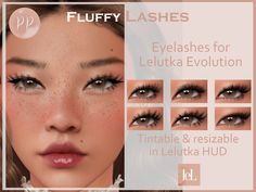 an advertisement for fluffy lashes and eyeliners for leluka evolition