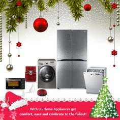 christmas decorations and appliances are featured in this ad for the home appliance company