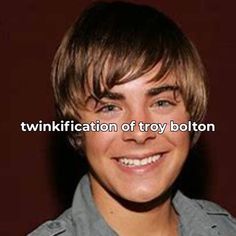 a young boy smiling with the caption twinkification of troy button on his shirt