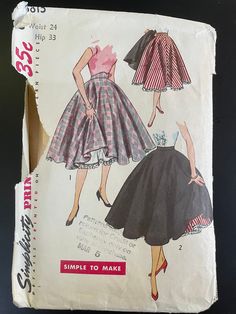 an old fashion sewing pattern from the 1950's, featuring a skirt and top