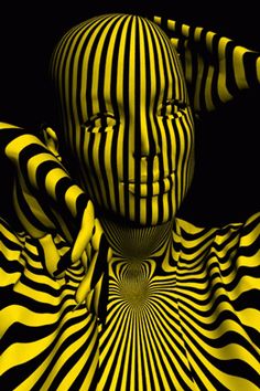 an image of a cell phone with yellow and black stripes on the screen, as if it were art