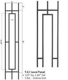 the measurements for an iron door frame with four sections, and one section is shown in black