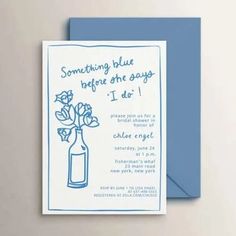 a birthday card with flowers in a vase on the front and back of it, which reads something blue before the says i do