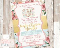 Tea Party Birthday Invitation Feminine Floral and by SallyandJames Tea Party Birthday, Floral Invitation, Printable Invitations, Party Birthday, Shower Invitations, Tea Party, Birthday Invitations, Etsy Listing, Blush