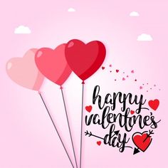 three heart shaped balloons with the words happy valentine's day