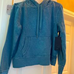 Size L Very Stylish Hoodie. Nwt Sporty Washed Blue Sweatshirt With Relaxed Fit, Casual Washed Blue Sweatshirt With Ribbed Cuffs, Blue Sporty Sweatshirt With Drawstring Hood, Blue Comfy Sweatshirt Relaxed Fit, Blue Casual Cozy Outerwear, Blue Athleisure Hoodie With Ribbed Cuffs, Comfy Blue Sweatshirt With Ribbed Cuffs, Blue Comfy Hoodie With Relaxed Fit, Blue Sporty Hoodie With Ribbed Cuffs